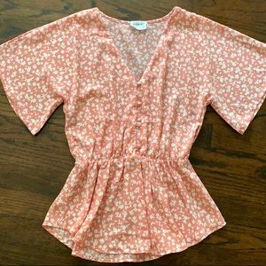 Pink and White floral flowy blouse Sienna Sky